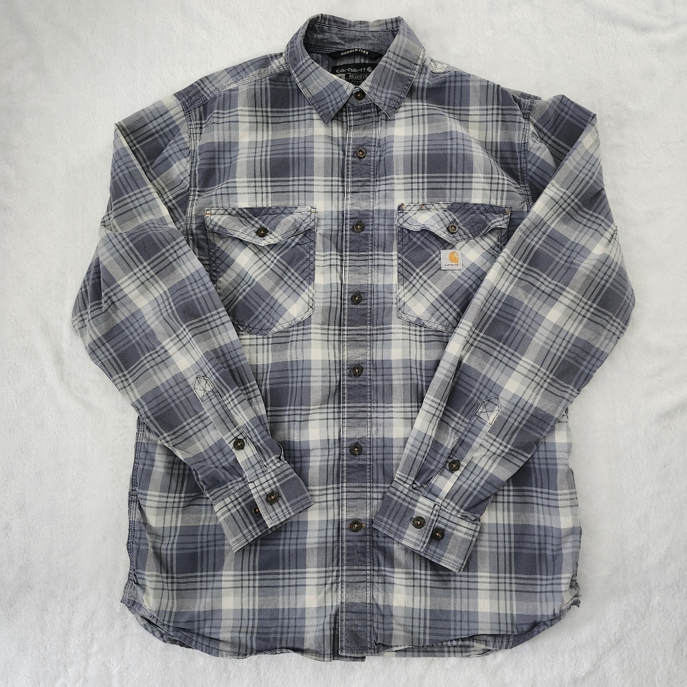 CARHARTT‎ Men's Grey Plaid Relaxed Fit Button Down Shirt Medium